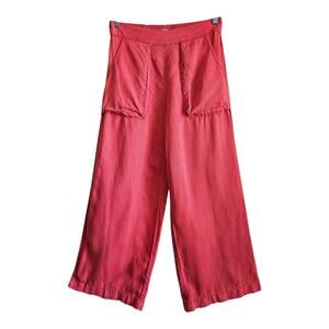 CYNTHIA ROWLEY Women's M Ankle Pants Wide Leg Coral Lagenlook Linen Tencel